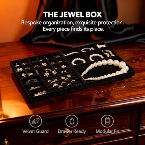 8 Pcs Jewelry Drawer Organizers, Velvet Jewelry Trays for Drawer, Stackable Jewelry Trays, Ideal for Rings, Earrings, Bracelets, Necklaces, Black - Image 3