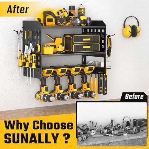 SUNALLY Power Tool Organizer, Wall Mount Garage Tools Storage Rack, Black - Image 3