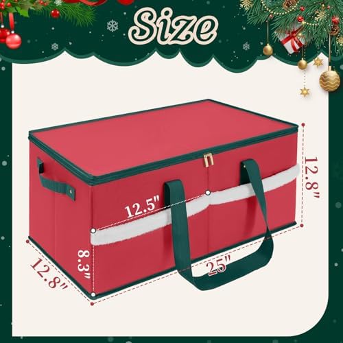 Christmas Ornament Storage Box with Adjustable Dividers Zippered Top Stores up to 54 Holiday Ornaments (4 Inch) Xmas Ball Decorations Organizer Storage Container Bin - Image 2