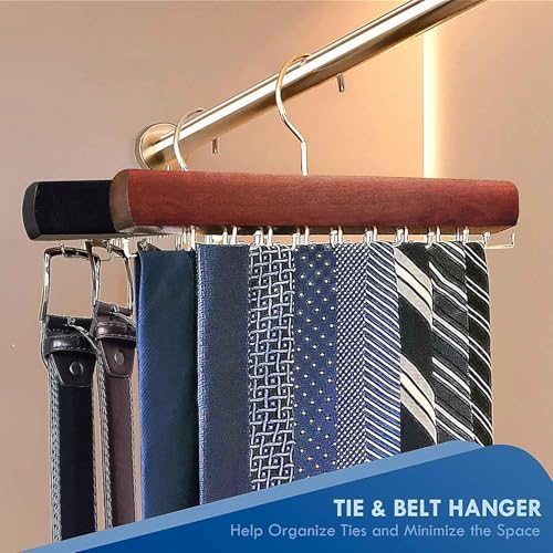 Tie Rack Hanger for Closet, Wooden Tie Organizer for Men, Mahogany - Image 2