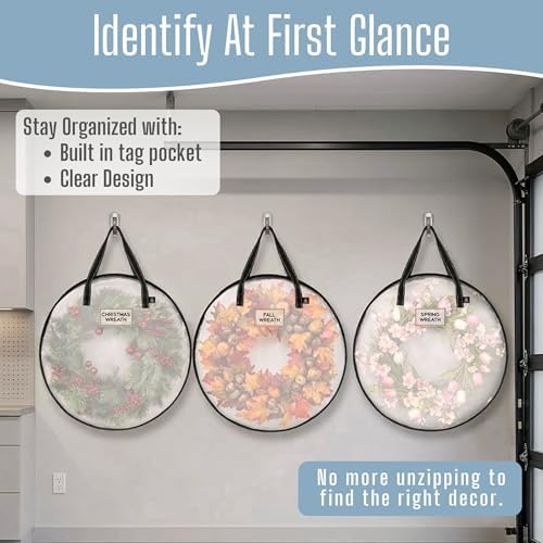 VENO 2 Pack Summer Wreath Storage Container, 36 Inch Clear Wreath Bag, Spring, Christmas Garland Decoration Organizers with Zipper and Durable Handles (Clear, 36"-2 Pack) - Image 5