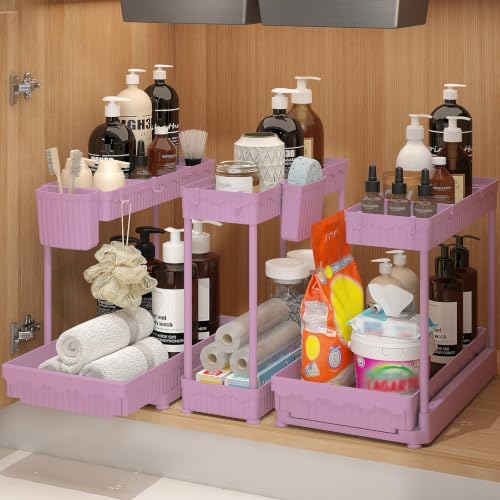 Sevenblue 3-Pack 2-Tier L-Shaped Under Sink Organizers with Sliding Drawers by Sevenblue