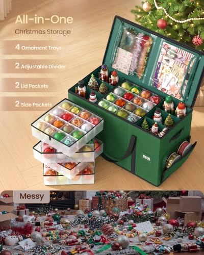 SONGMICS Christmas Ornament Storage Box with Dividers, 4 Tiers - Image 3