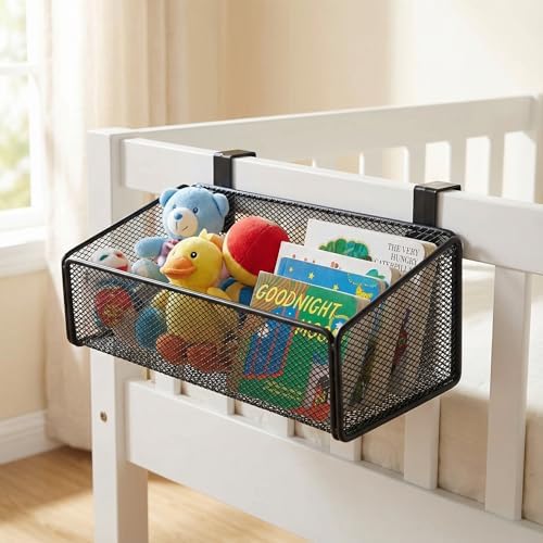 JDYOOMI Bedside Caddy Shelf Hanging Storage Basket for Bunk Bed, Office Cubical Walls, Baby Rails, College Dorm Organizer - 5 Pairs Sized Hooks for Phone, Glass, Magazine, Decor (Black) - Image 6