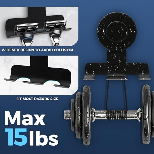 Suction Cup Razor Holder for Shower,Heavy-Duty 7KG Suction Hooks for Razor,Towel,Loofah,Removable Damage-Free Metal Shower Hook,Shaver Holder,2 Pack(Matte Black) - Image 4