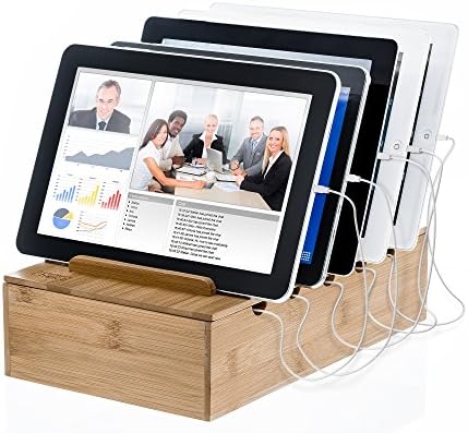 Prosumer's Choice Wooden Charging Station Organizer - 5-Port Base for Phones, Tablets and Laptops - Multi-Device Docking Station with Removable Divider Slots - Cord Box with Cable Management - Bamboo - Image 3