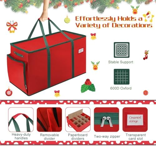 2-in-1 Christmas Ornament Storage Box Keeps 64-3"/36-4" Holiday Ornaments - Image 5