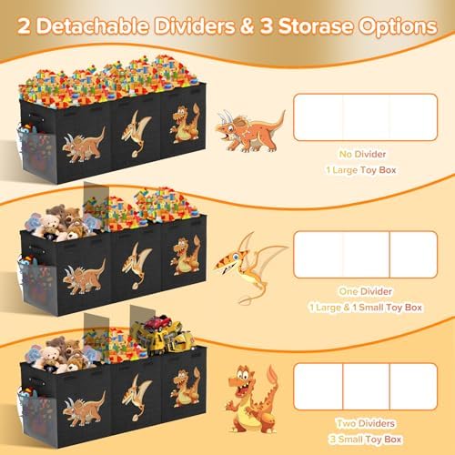 Extra Large Toy Box Chest, Collapsible Sturdy Toy Storage Organizer Boxes Bins Baskets Dinosaur Kids Toy Chest Bin with Lids for Boys Girls Living Room Playroom Bedroom Nursery 41"x14"x16" Black - Image 7