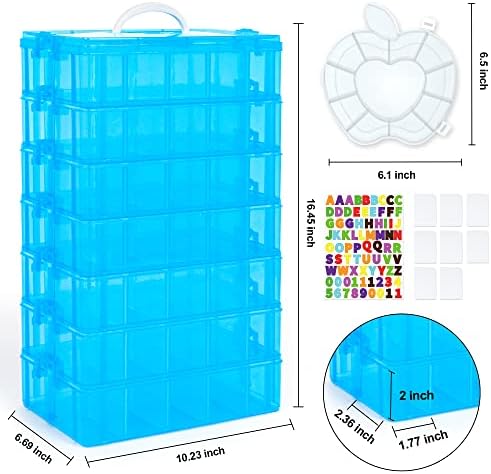 INSCRAFT 7 Layers Stackable Storage Container, 70 Adjustable Compartments (Blue) Stackable Storage Container, Perfect for Kids Toys, Art Crafts, Jewelry, Supplies, Mini Case & Letter Sticker Included - Image 3