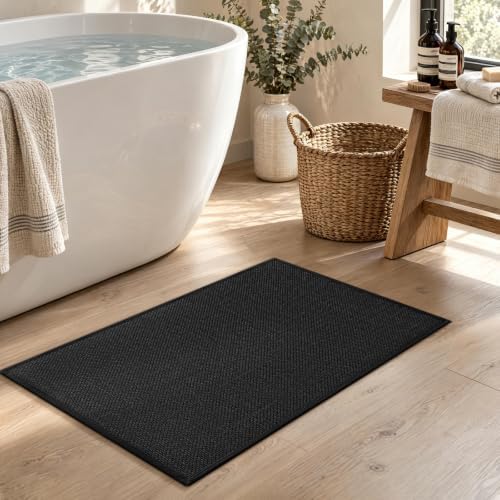 chakme Bathroom Rugs Mat 24x17, Ultra Thin Non Slip Bath Mat Small Quick Dry Absorbent Bath Mat for Bathroom Floor, (Black, 24"x17") - Image 3