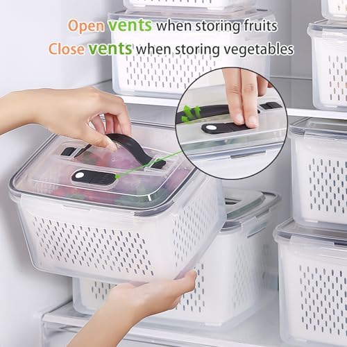 BOICHU Fruit Storage Containers for Fridge with Colander, Vent, Handle Lids - Image 5
