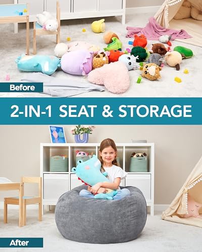 Huddle Designer Stuffed Animal Bean Bag Storage Chair Cover XL Grey - Image 3