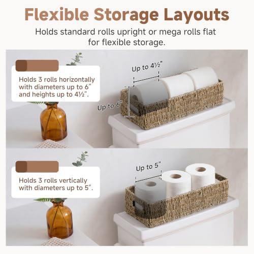 StorageWorks Wicker Seagrass Baskets, Toilet Basket Tank Topper - Image 4
