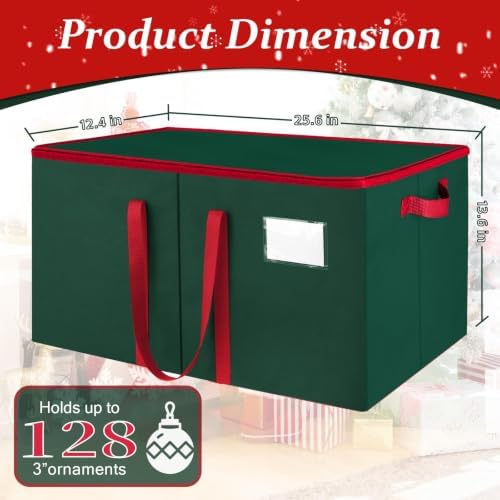 SeasonBliss Christmas Ornament Storage Box, Large Holds 128 Balls, Green - Image 2