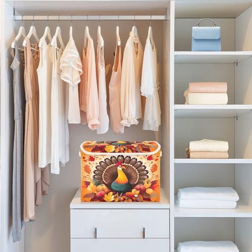 Thanksgiving Turkey Storage Bins with Lids and Carrying Handle,Foldable Storage Boxes Organizer Containers Baskets Cube with Cover for Home Bedroom Closet Office - Image 6