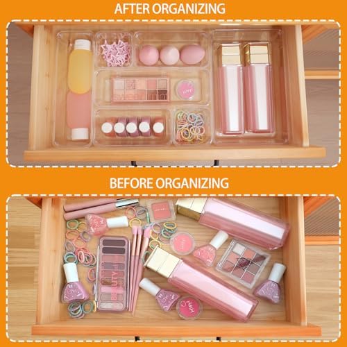 Clear Acrylic Drawer Organizers Set Storage for Makeup, Office Desk Small Vanity Trays for Drawer Bathroom Plastic Make up Organizers 25 Pcs - Image 3