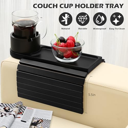 Couch Armrest Table with Cup Holder,,Fit Arms 5"and Wider,BlacK - Image 4