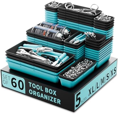 Tool Box Organizer Tray, 60 PCS & 5 Sizes, Black and Sky Blue by FLYVOLE