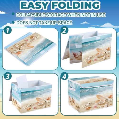 Briwooody Beach Storage Bin with Lid Handle Coastal Foldable Storage Box - Image 5