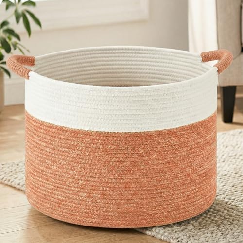 Artfeel 40L Large Cotton Rope Basket, Decorative Woven Blanket Storage for Living Room, Boho Toy Storage & Toy Box for Kids, Versatile Laundry Basket & Nursery Hamper for Blankets(Orange) by Artfeel