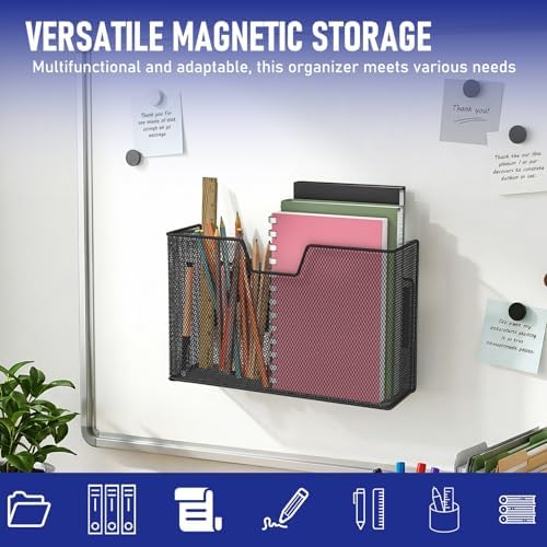 Magnetic Baskets for Fridge Shelf Bins Organizer Magnetic Storage Holder Storage Rack Containers for Fridge, Whiteboard, Locker - Magnetic File Holder for Home Kitchen Laundry Office School(Black) - Image 2