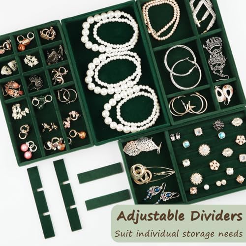 Jewelry Drawer Organizer, 8 Set of Stackable Velvet Organizer Tray, Drawer Inserts for Jewelry Organization, Showcase and Safely Store Your Collection with Elegance and Sophistication (Green) - Image 2