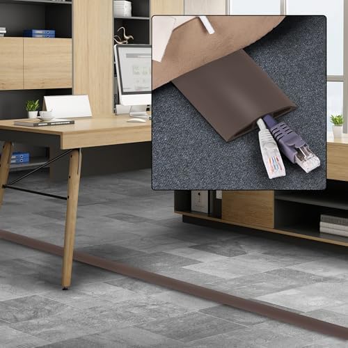 4FT Cord Hider Floor - Brown Floor Cable Hider, Wire Covers for Cords Prevent Cable Trips, Floor Cord Cover, Power Cable Management Cord Protector, Cable Cover Channel 0.6" (W) x 0.31" (H) - Image 5