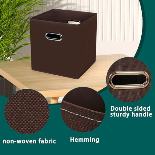 Black Foldable Storage Cubes Bins, Fabric Storage Box Cubes Organizer Baskets with Dual Handles for Home Organizer,Set of 3,(Coffee) - Image 7