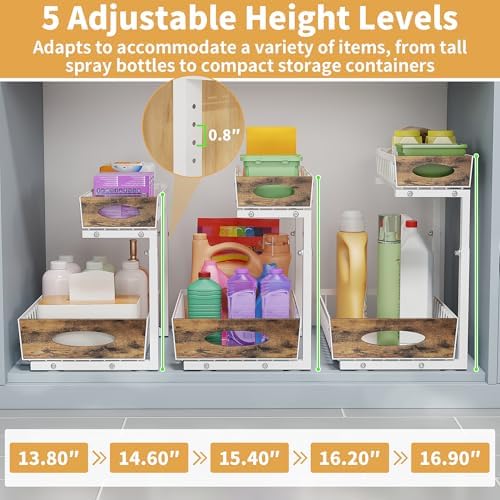 2 Pack Metal Under Sink Organizer with Sliding Drawer, White - Image 4