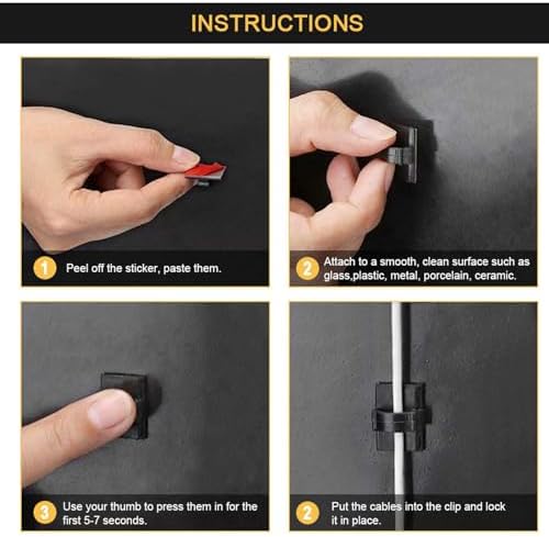 Cable Clips Self with 3M Adhesive Cord Organizer, Wire Holder Clamp Management Sticky for Desk Car Dash Cam Tables Wall, Black 30pcs - Image 4