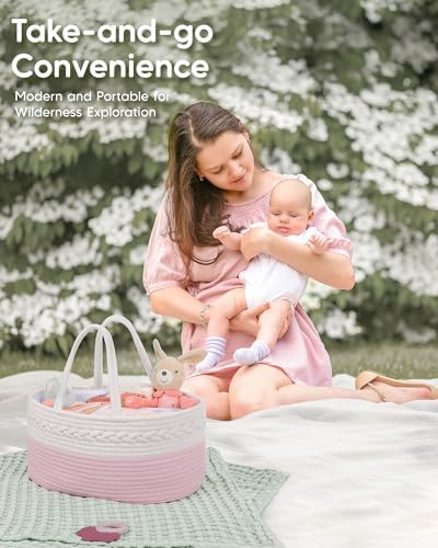 Maliton Diaper Caddy for Baby Girl-Cotton Rope Diaper Caddy, Diaper Organizer for Changing Table, Portable Baby Basket for Storage Baby Stuff, Newborn boy girl baby essentials Registry Items - Image 5