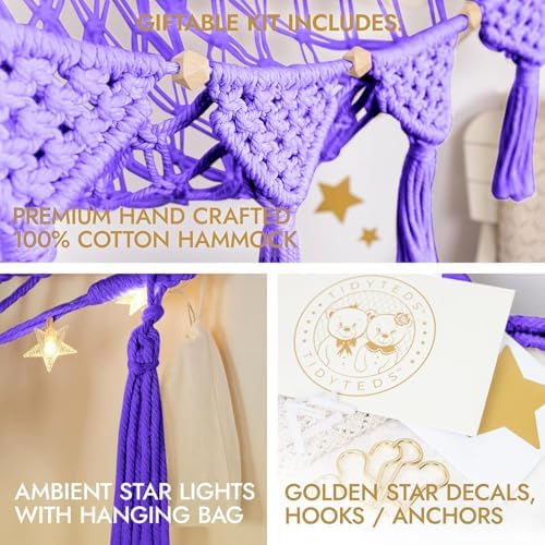 TIDYTEDS Macrame DreamLights Boho Stuffed Animal Storage Net Hammock Extra Large Plush Toy Storage Holder For Small Or Large Plushies PURPLE (Purple) - Image 2