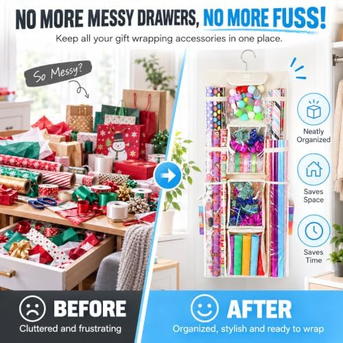 Freegrace Hanging Gift Wrap Organizer - Wrapping Paper Storage Bag, 41 Inch - Image 6