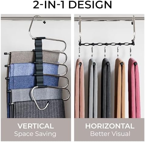 MORALVE Pants Hangers Space Saving - 2 Pack - Non-Slip Multi-Layer Space Saving Hangers - Multifunctional Clothing Rack for Closet Storage - Ideal for Jeans, Trousers, Skirts, Scarves & Slacks (Black) - Image 3