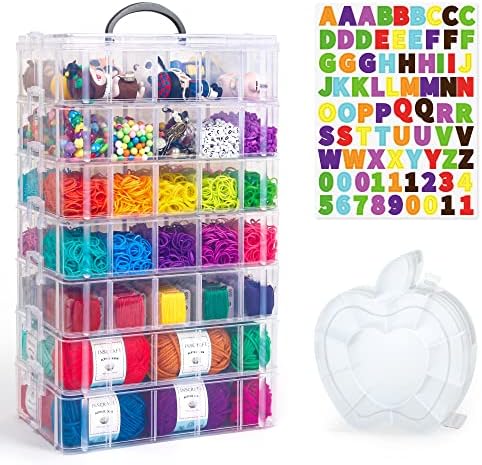 7 Layers Stackable Storage Container, 70 Adjustable Compartments (White) Perfect for Kids Toys, Art Crafts, Jewelry, Supplies, Mini Case & Letter Sticker Included by INSCRAFT