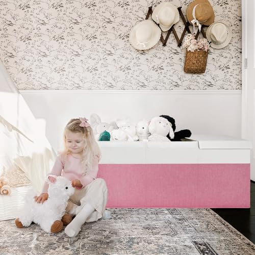 INDRESSME 185L Toy Storage Box, Pink & White, 39"x17"x17" - Image 3