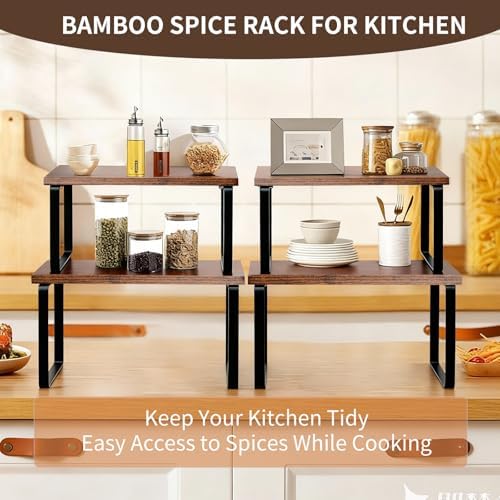 2 Pack Expandable Cabinet Shelf, Wood & Metal (Brown) - Image 5