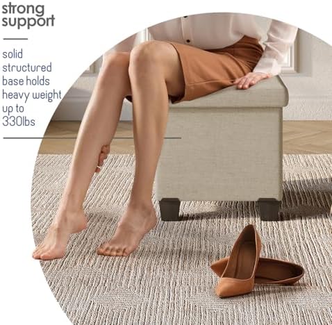 Storage Ottoman Cube with Small Bin, 15-in Square Ottoman with Storage for Living Room and Bedroom, Small Ottomans Foot Rest, Fabric Foot Stools Ottomans Max 330lbs, Beige - Image 5