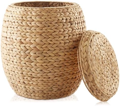 Casafield Round Storage Basket with Lid - Natural, Handwoven Water Hyacinth Organizer for Laundry, Blankets, Plants, Bedroom, Living Room, Home Office by Casafield