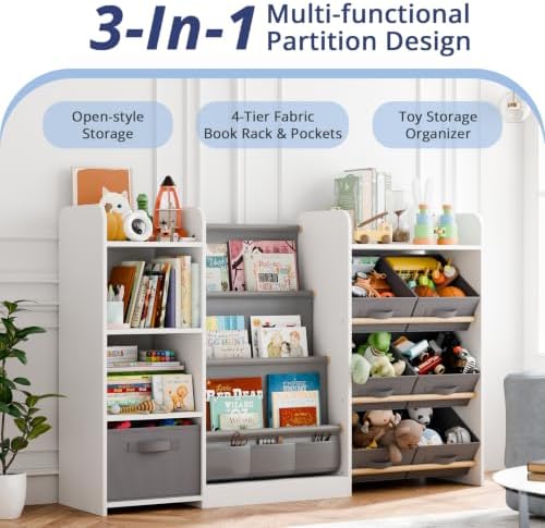 Kids Bookshelf and Toy Storage with 7 Removable Bins, 52 inch, White - Image 3