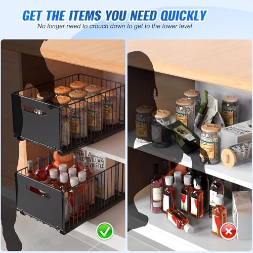 Pull Out Cabinet Organizer, No Drill Slide Out Drawer 2 Pack Black - Image 5