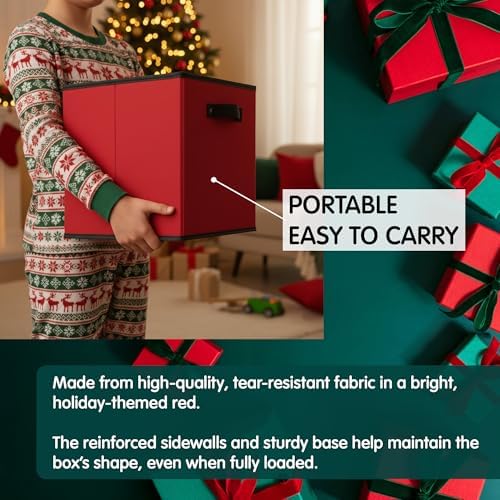 Mobi Lock Christmas Ornament Storage Box with Dividers - Holiday Ornament Organizer Bag - Holds 64 Balls - Durable Red Fabric Container, No Tray - Foldable Xmas Decorations Storage - Image 6