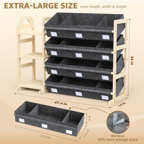 Toy Storage Organizer with 3 Shelves and 12 Bins, Bookshelf/Bookcase, Kids Bin Shelf, Toys Box for Playroom Organization for Bedroom & Room, 47.4" W - Image 6