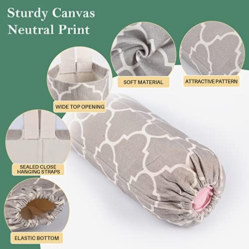Plastic Bag Holder, Washable Grocery Bag Holder for Plastic Bags, Strong Plastic Bag Storage Dispenser with Hanging Loop, Wall Mount Trash Bag Dispenser for Home Kitchen Cabinet (Beige) - Image 2