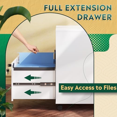 DEVAISE Office File Cabinet with Lock, 1-Drawer Wood Lateral Filing Cabinet on Wheels, Printer Stand with Open Storage Shelves for Home Office, White - Image 6