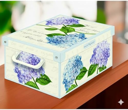 Lavatelli: Storage Box: Small - Hortensia Hydrangeas - Lid-Side Handles, Decorative Cardboard Organizer, Folds, Home-Clothes-Linens, 13.8 x 9.8 x 6.9 - Image 4