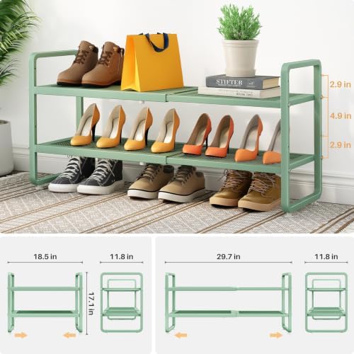 Expandable Metal Shoe Rack for Closet, Entryway & Garage, 2-Tier, Green - Image 3