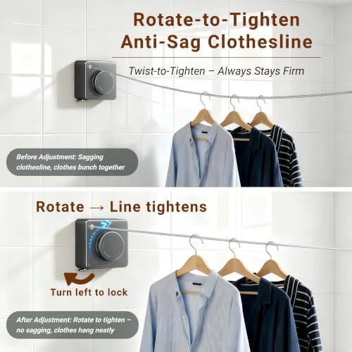 Retractable Clothesline, 16.8 FT Indoor Wall Mounted Laundry Line - Image 5