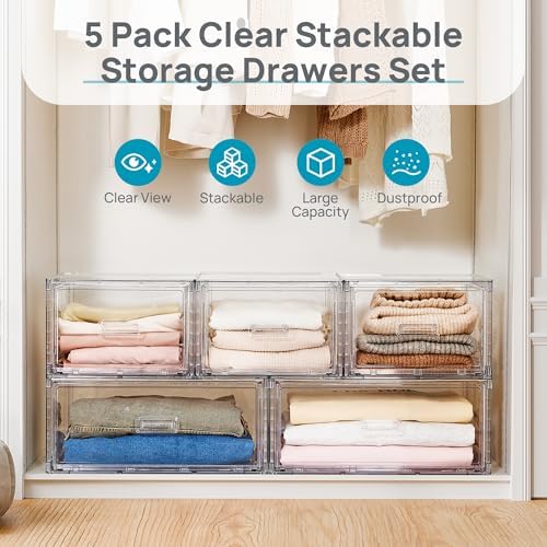 Vtopmart 5 Pack Large & Medium Storage Stackable Drawers Set - Image 3