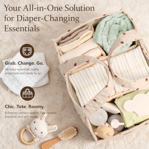 Corduroy Baby Diaper Caddy Organizer with Handles, Nursery Storage Basket - Image 4